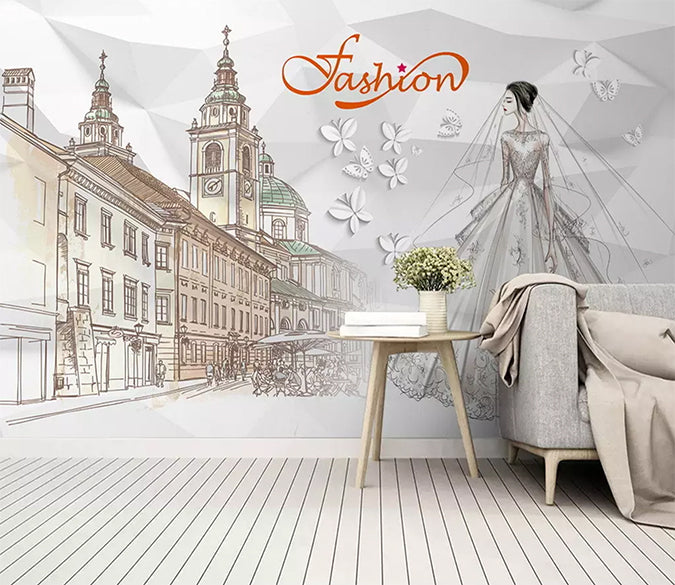 3D Urban Wedding Dress 1391 Wall Murals Wallpaper AJ Wallpaper 2 