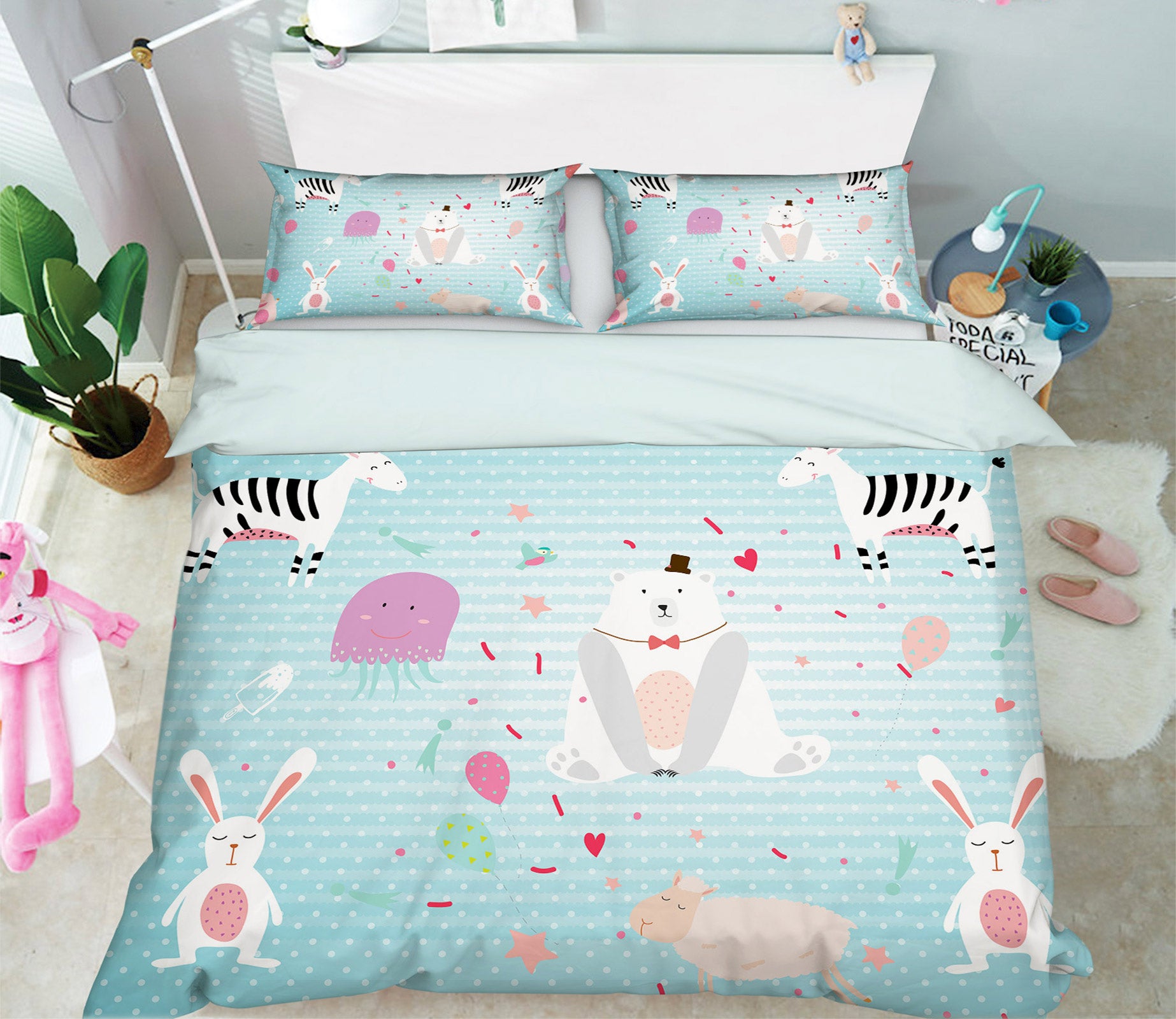 3D Rabbit 13019 Bed Pillowcases Quilt