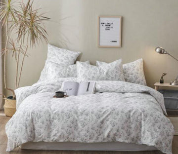 3D Grey Floral 15176 Bed Pillowcases Quilt