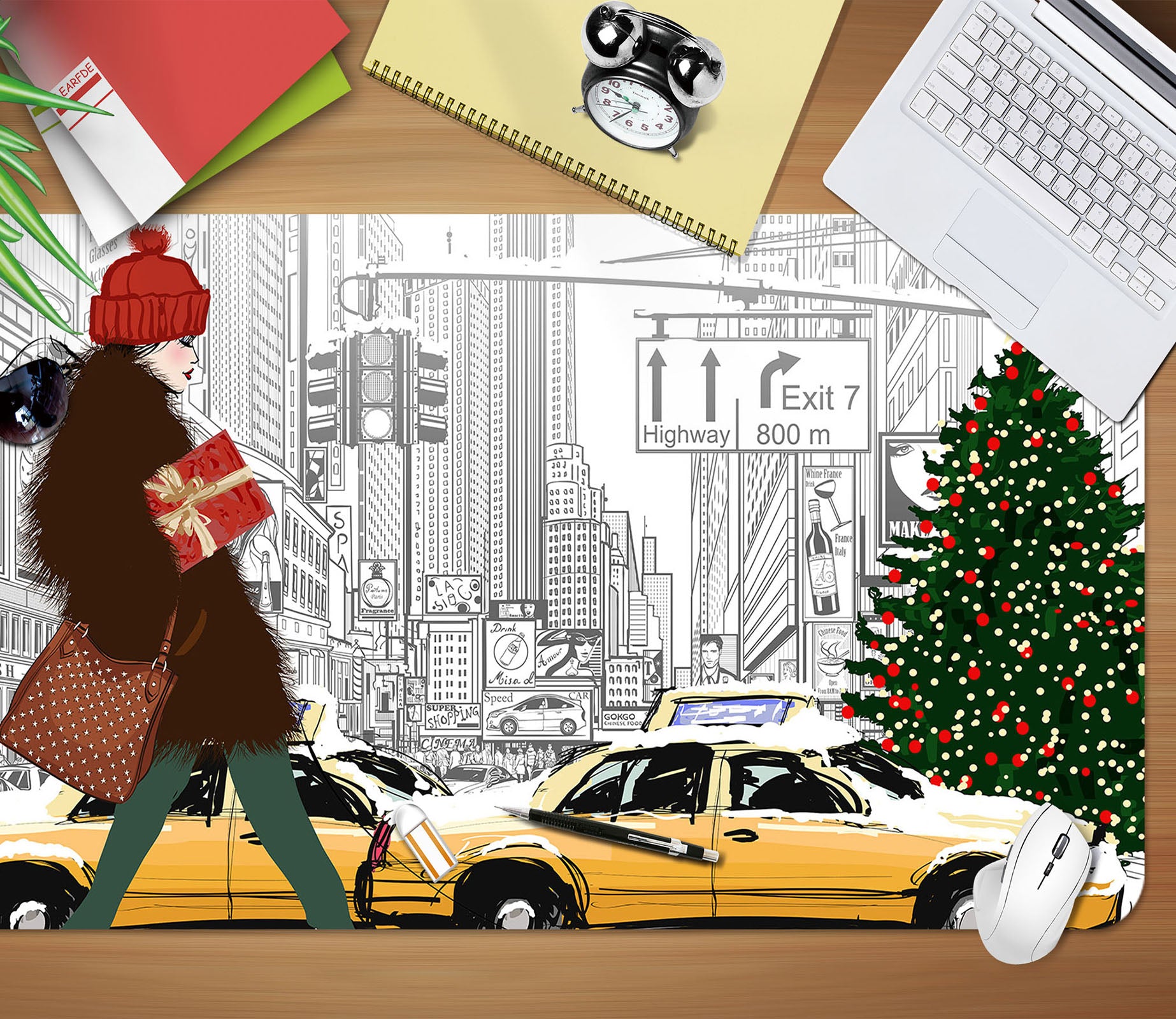 3D Female Car Christmas Tree 17144 Desk Mat