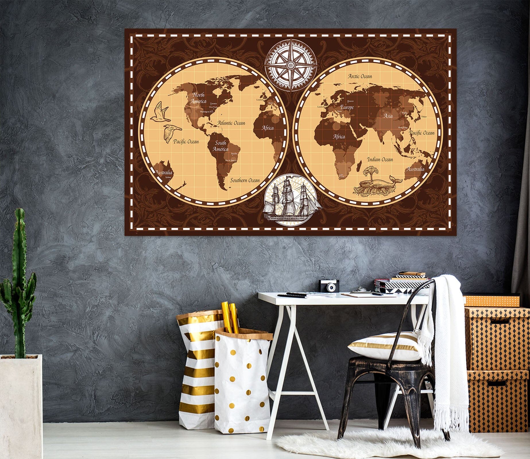 3D Black Shadow 228 World Map Wall Sticker Wallpaper AJ Wallpaper 2 