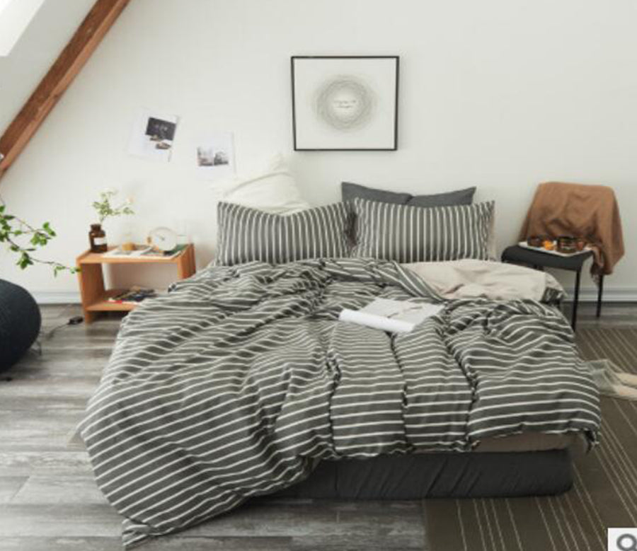 3D Dark Gray Stripes 20333 Bed Pillowcases Quilt