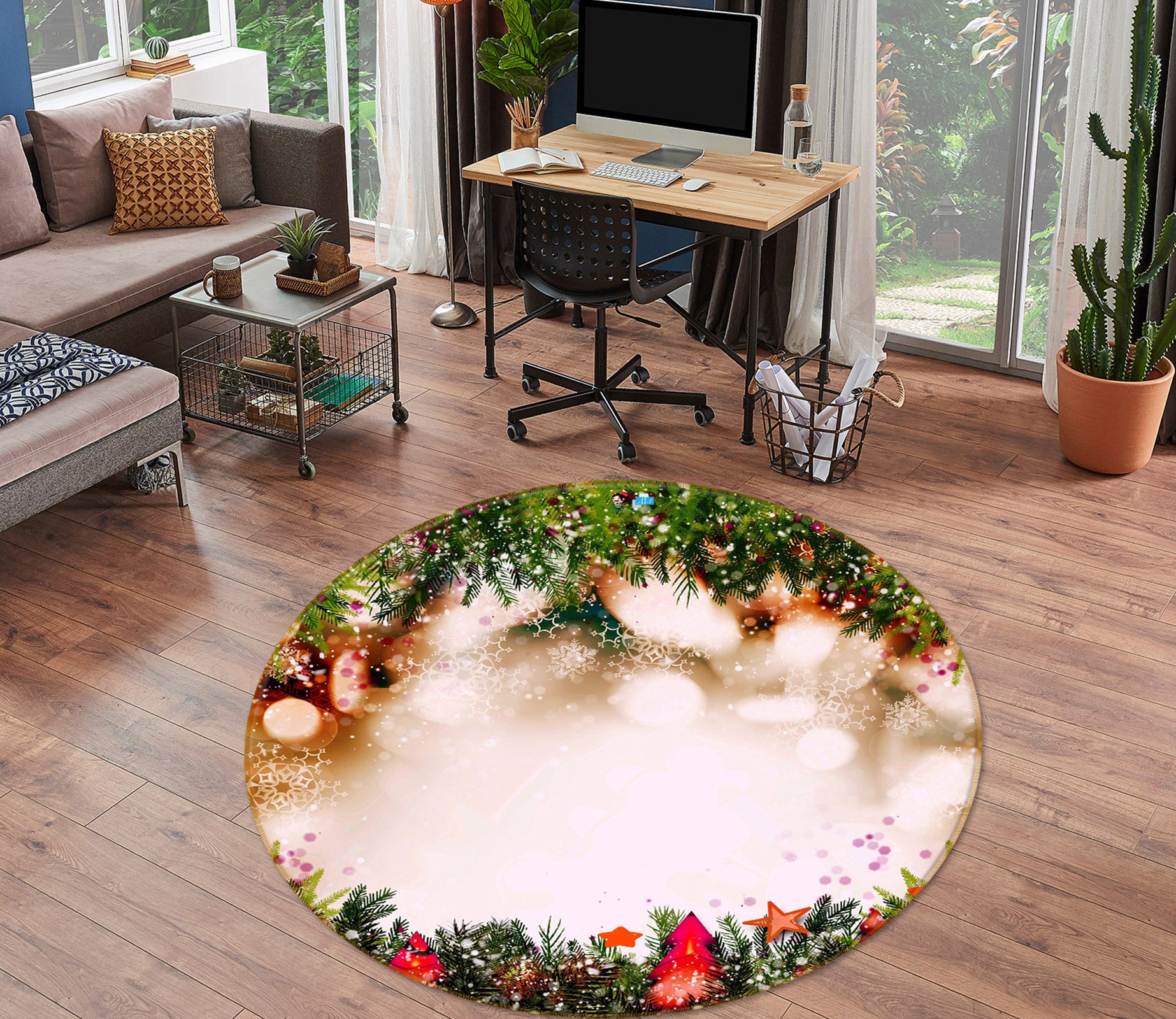 3D Branch Aperture 54154 Christmas Round Non Slip Rug Mat Xmas