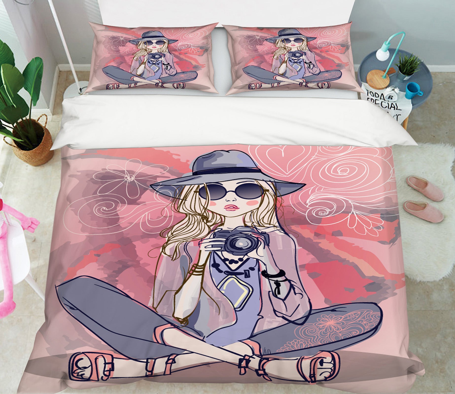 3D Camera Girl 15004 Bed Pillowcases Quilt