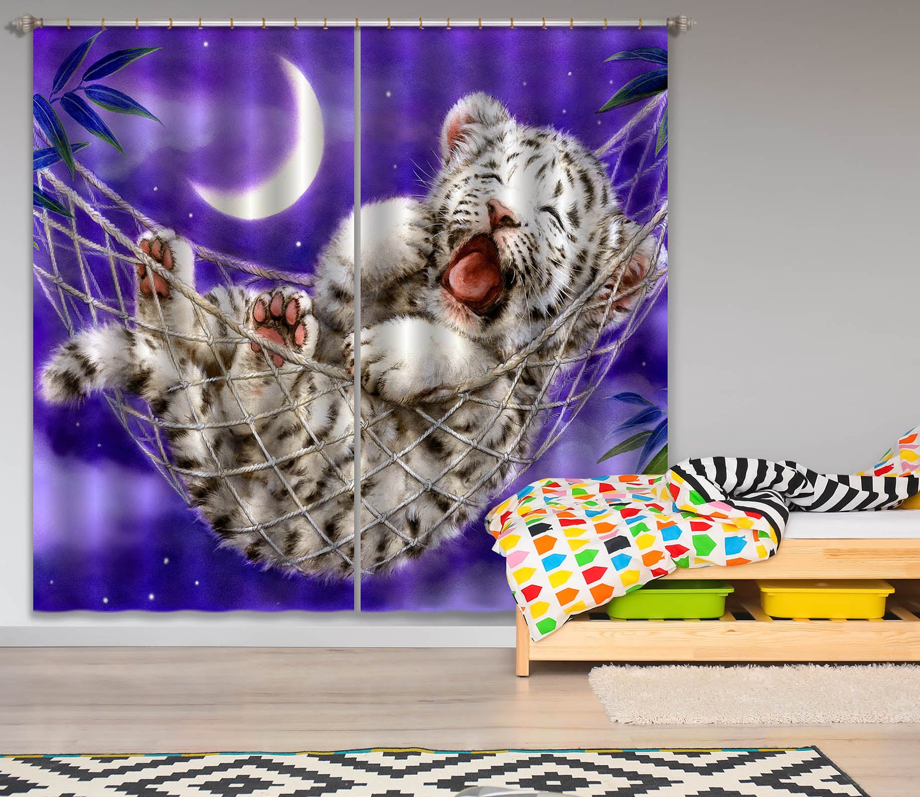 3D Lion Baby Moon 9034 Kayomi Harai Curtain Curtains Drapes