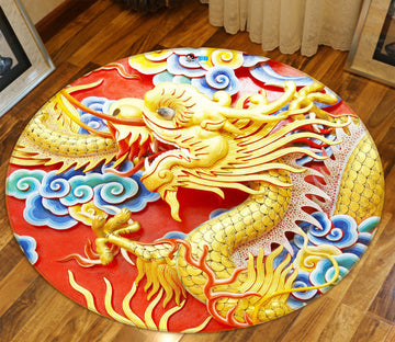 3D Golden Dragon Cloud 73008 Round Non Slip Rug Mat