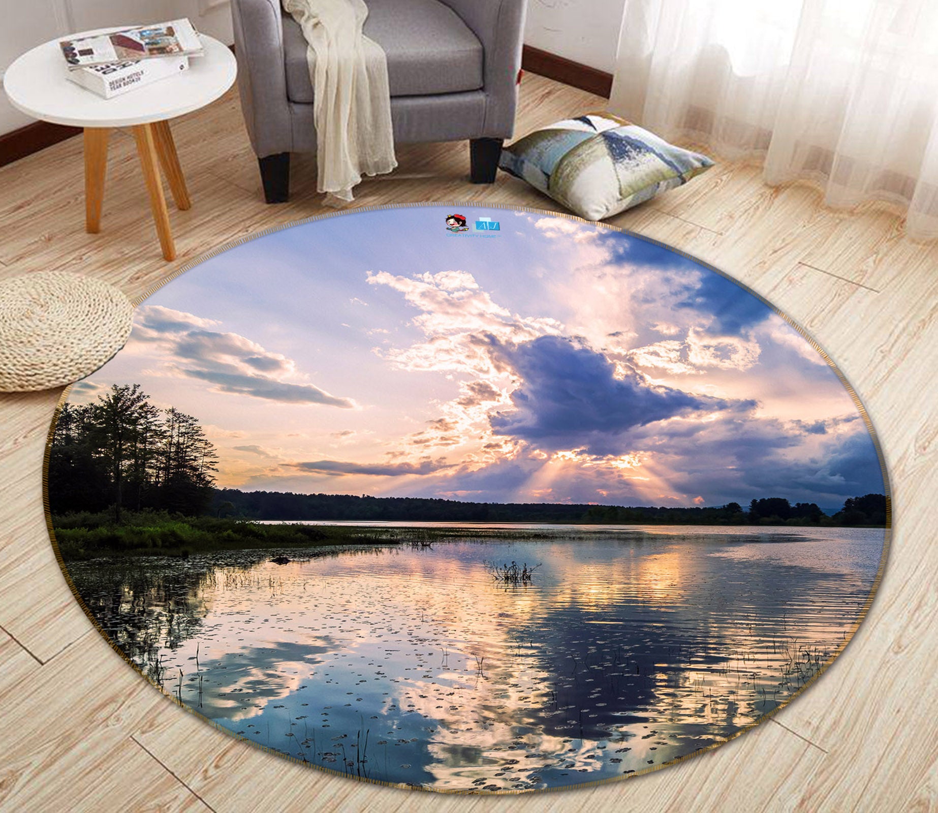 3D Reflecting Sunset 85143 Jerry LoFaro Rug Round Non Slip Rug Mat