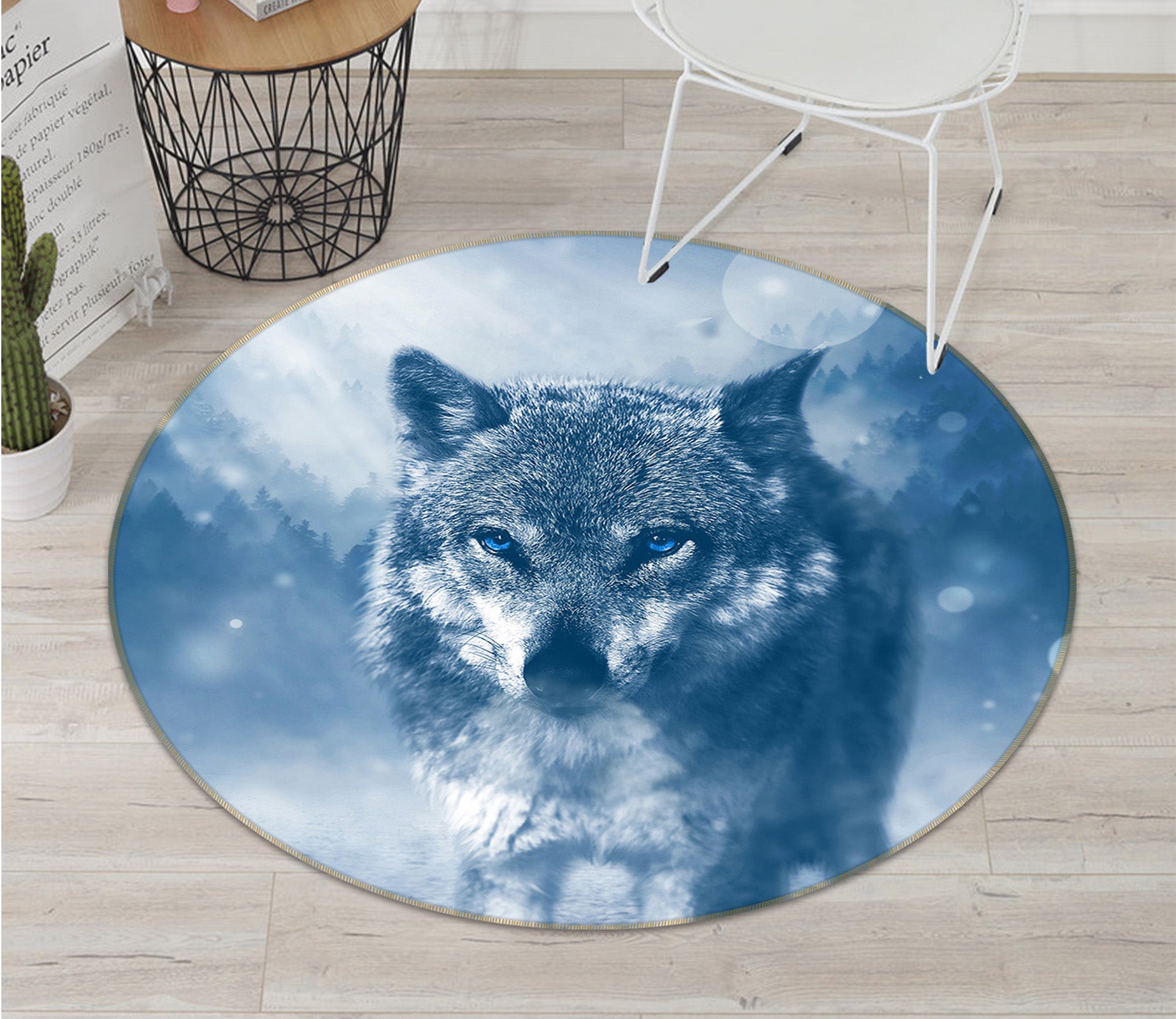 3D Snow Wolf 82289 Animal Round Non Slip Rug Mat