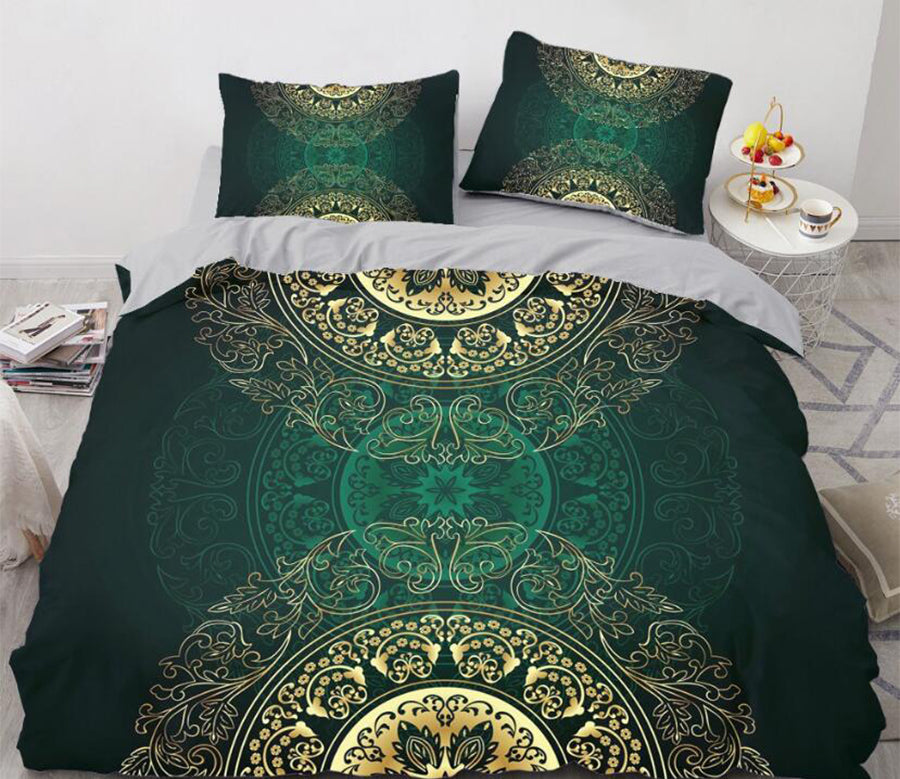 3D Dark Green Golden Pattern Totem 11143 Bed Pillowcases Quilt