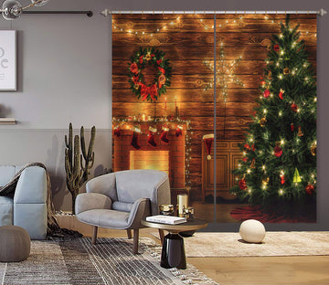 3D Tree Fireplace Sock 52093 Christmas Curtains Drapes Xmas