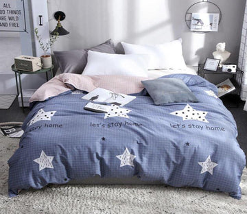 3D Gray Blue Small Lattice Stars 4162 Bed Pillowcases Quilt