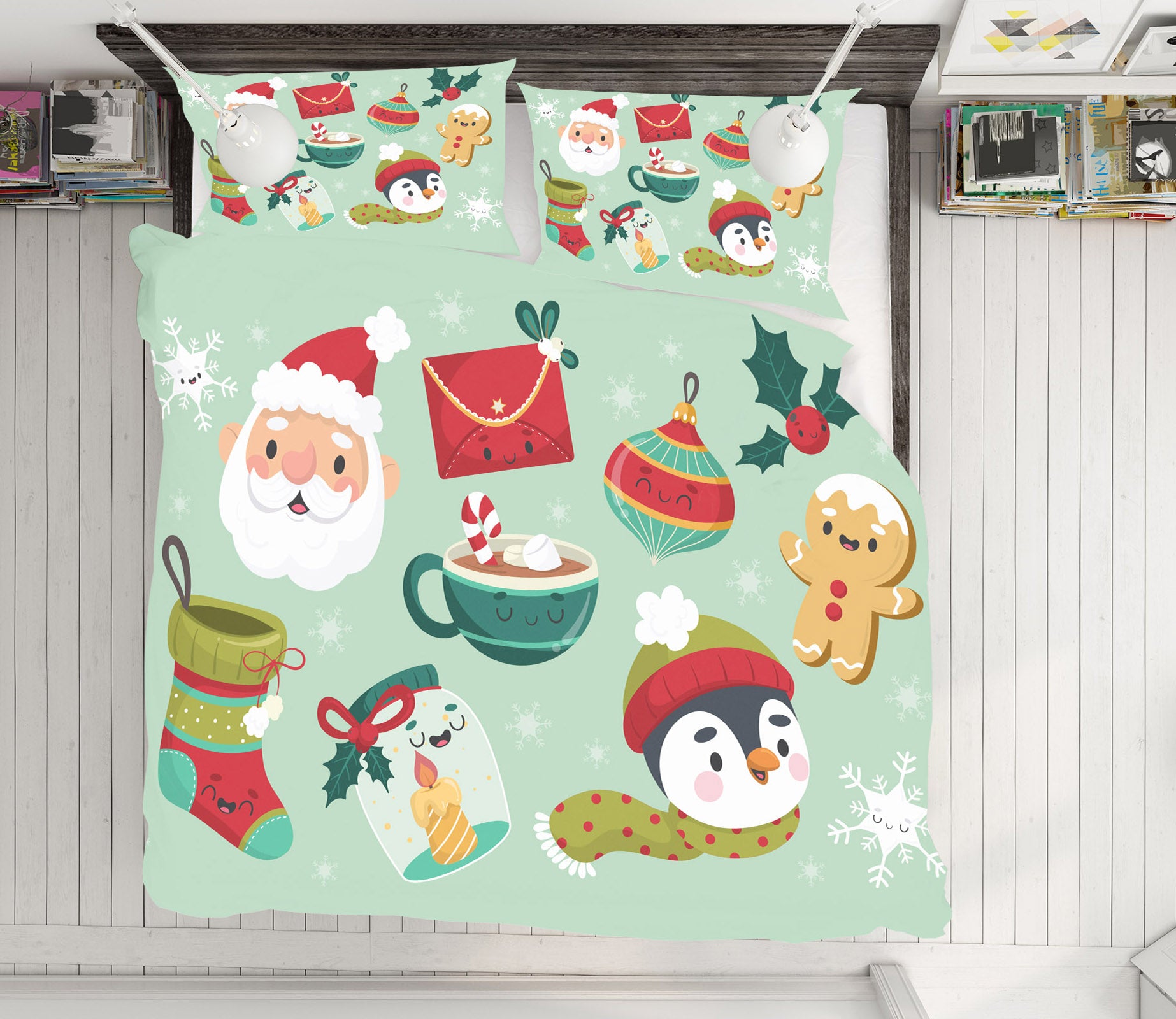 3D Santa Claus  Penguin Cup Socks 61055 Bed Pillowcases Quilt