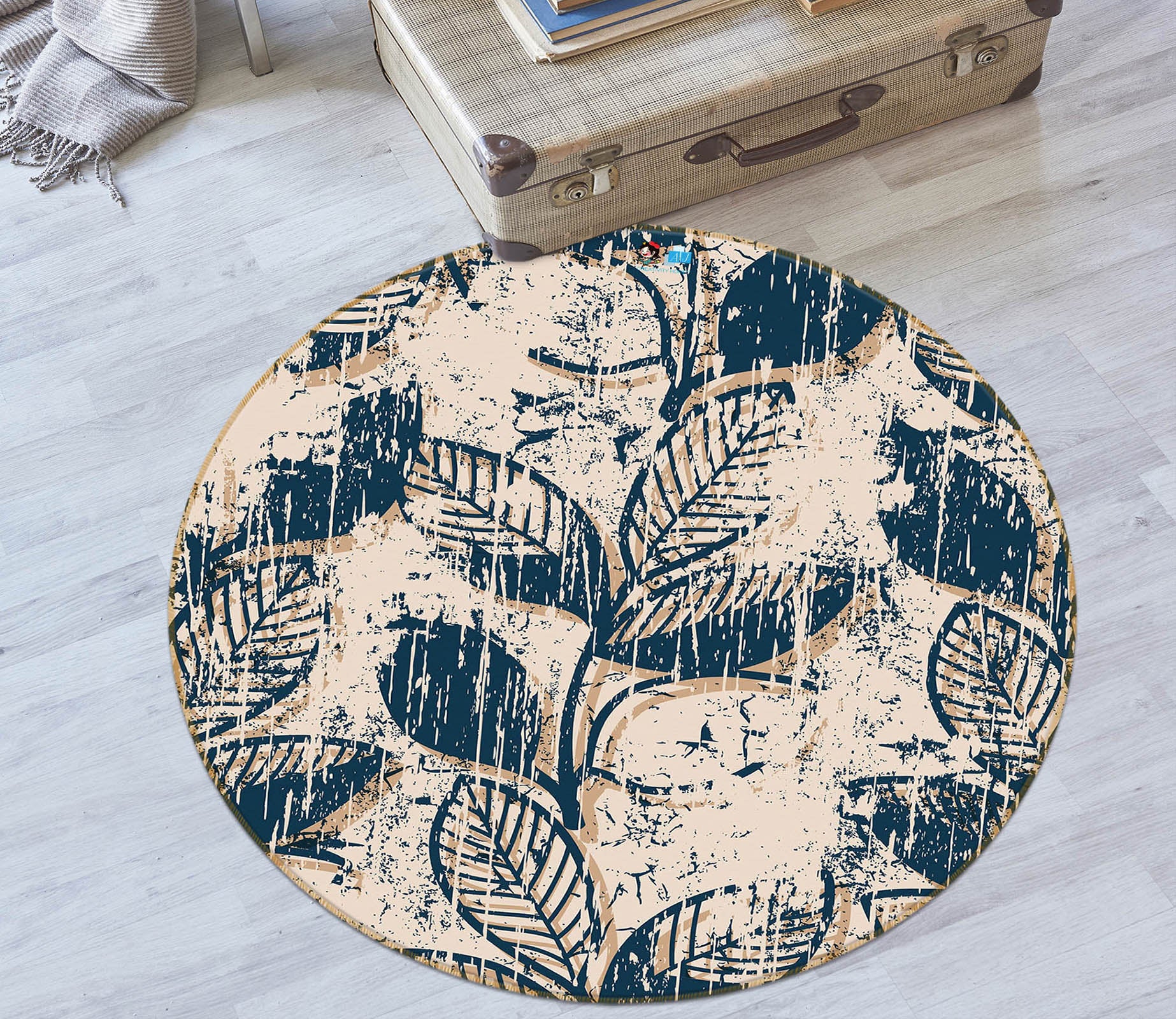 3D Leaves 75041 Round Non Slip Rug Mat