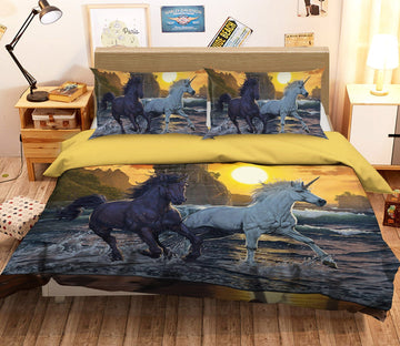 3D Unicorns In Sunset 096 Bed Pillowcases Quilt Exclusive Designer Vincent Quiet Covers AJ Creativity Home 
