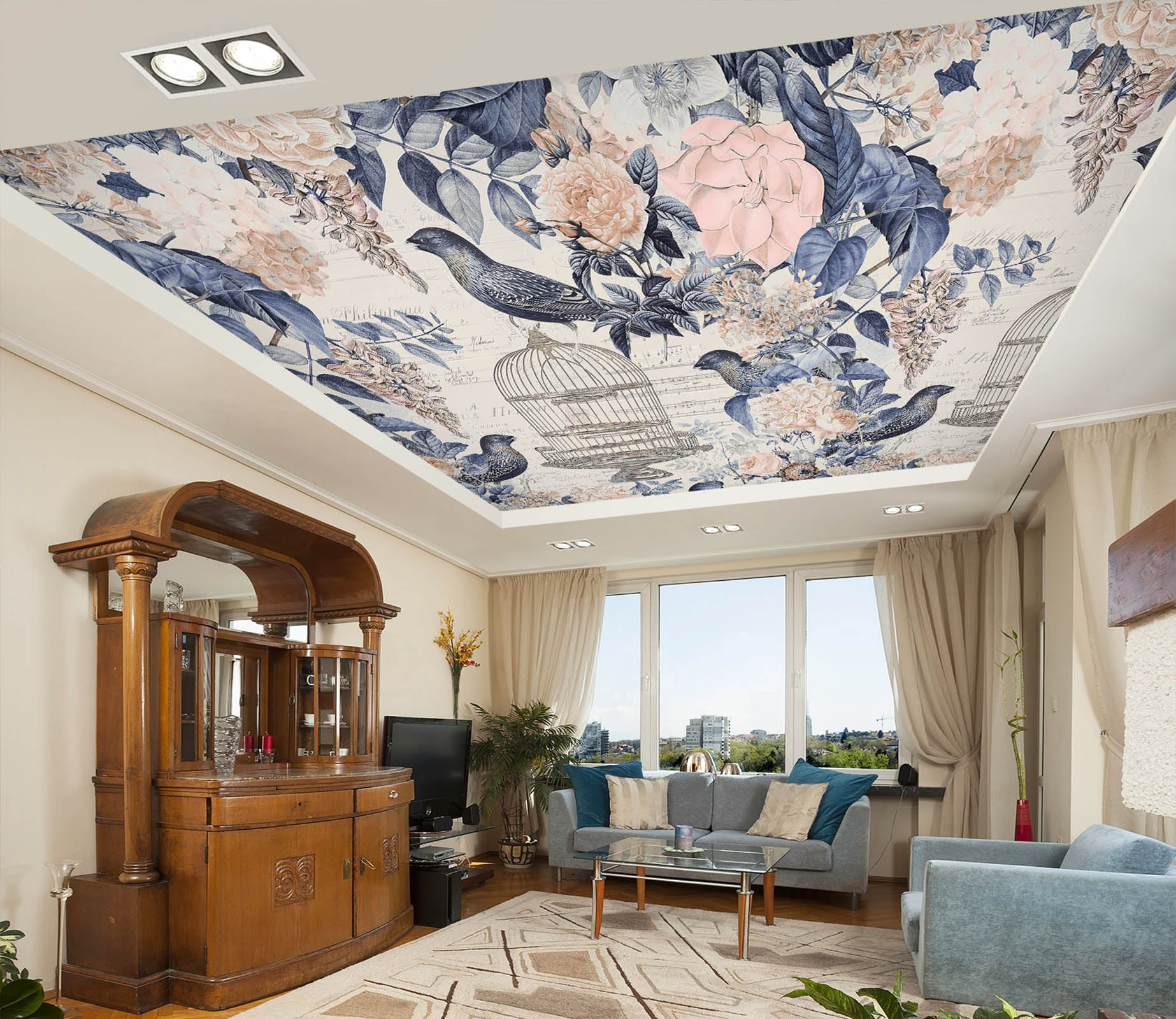 3D Blue Bird Flower 965 Andrea Haase Ceiling Wallpaper Murals