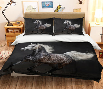 3D Running Bblack Horse 061 Bed Pillowcases Quilt
