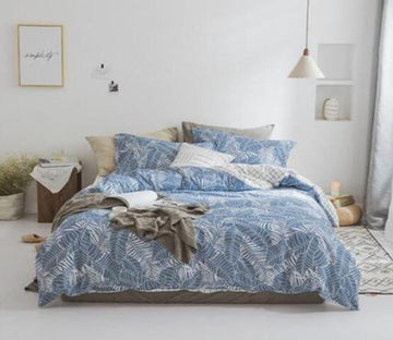 3D Blue Leaves 20341 Bed Pillowcases Quilt