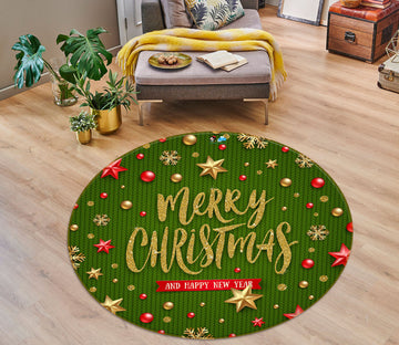 3D Green Yellow Star 54167 Christmas Round Non Slip Rug Mat Xmas