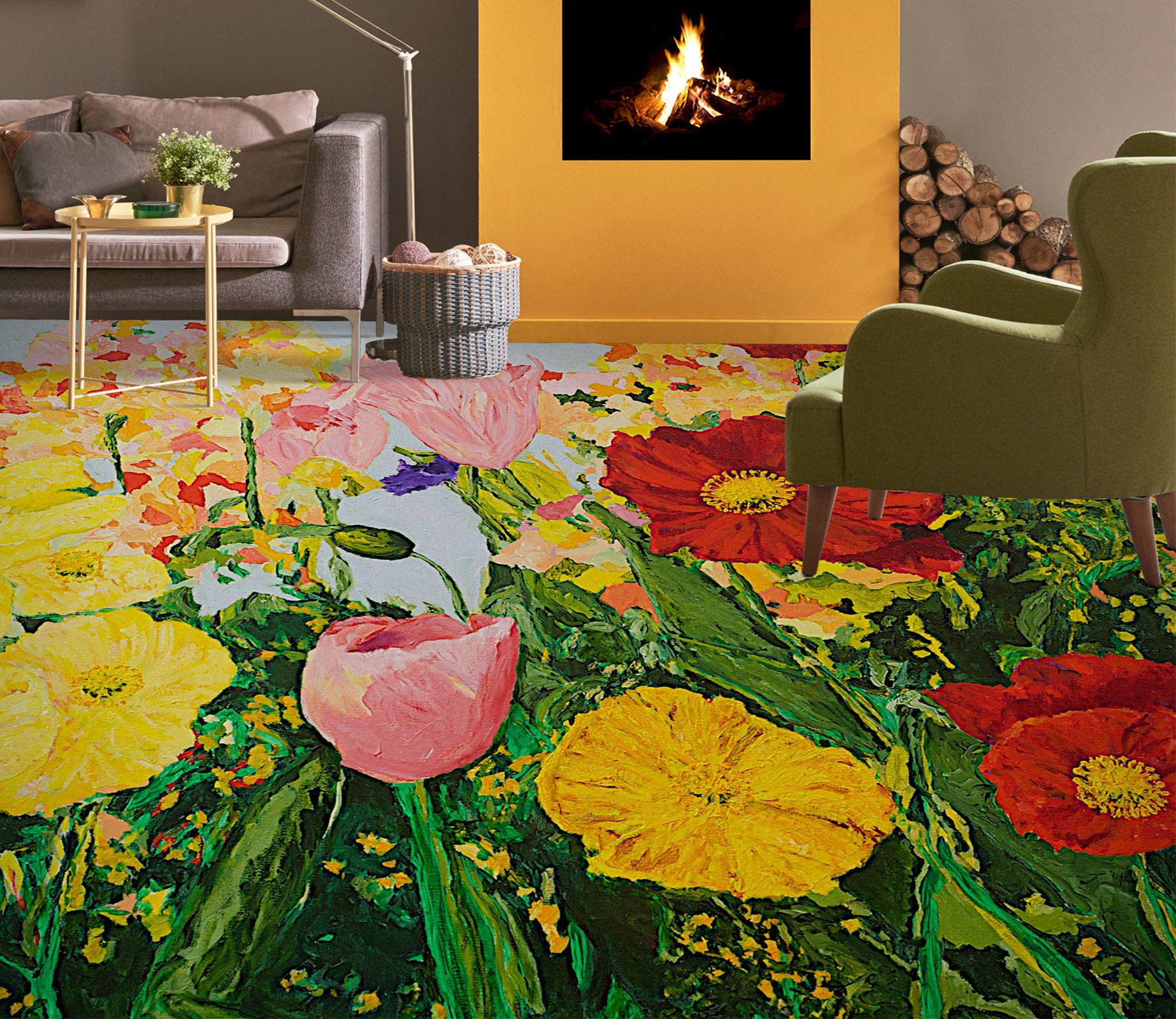 3D Color Flowers Painting 9566 Allan P. Friedlander Floor Mural