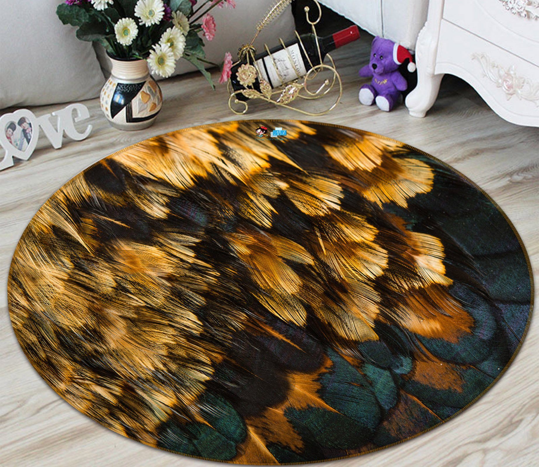 3D Round Feather 97 Round Non Slip Rug Mat Mat AJ Creativity Home 