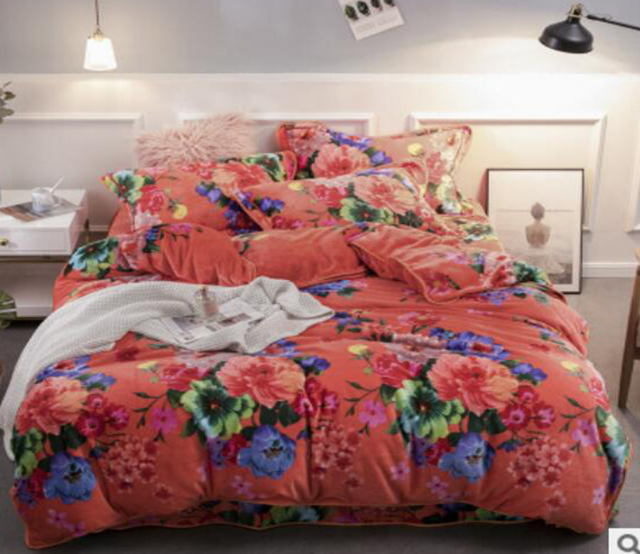 3D Red Flowers 30247 Bed Pillowcases Quilt