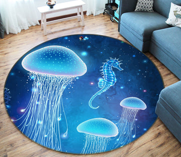 3D Jellyfish Hippocampus 69156 Round Non Slip Rug Mat
