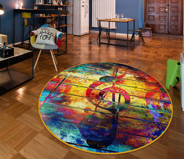 3D Musical Note 37010 Round Non Slip Rug Mat