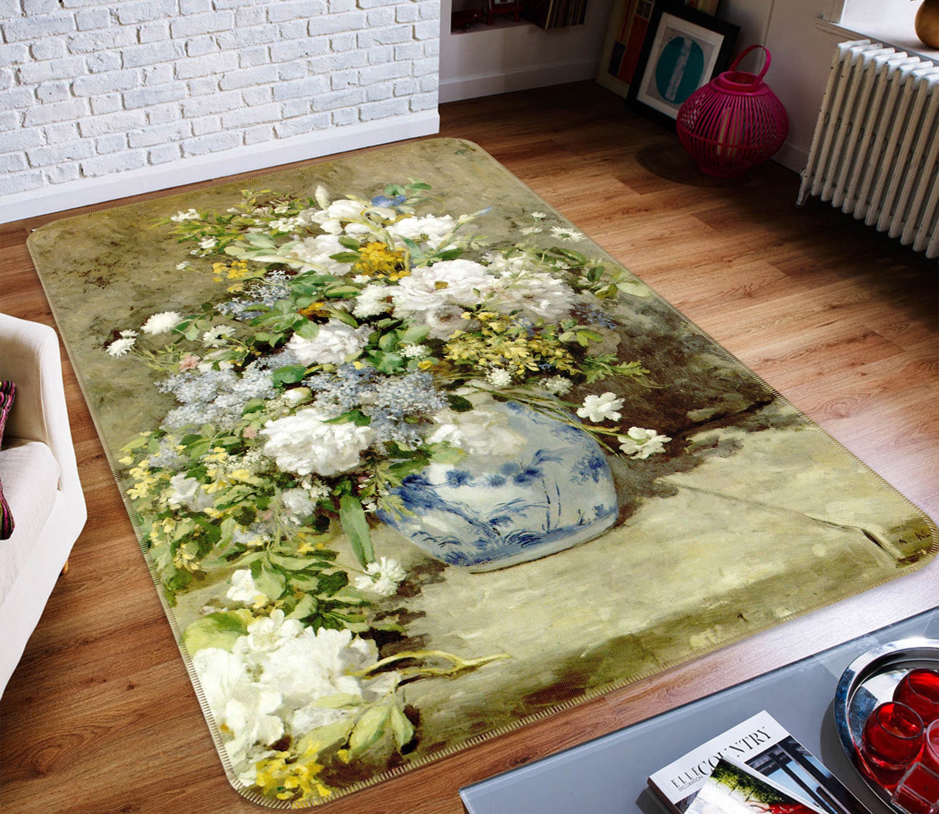 3D White Vase 76210 Non Slip Rug Mat