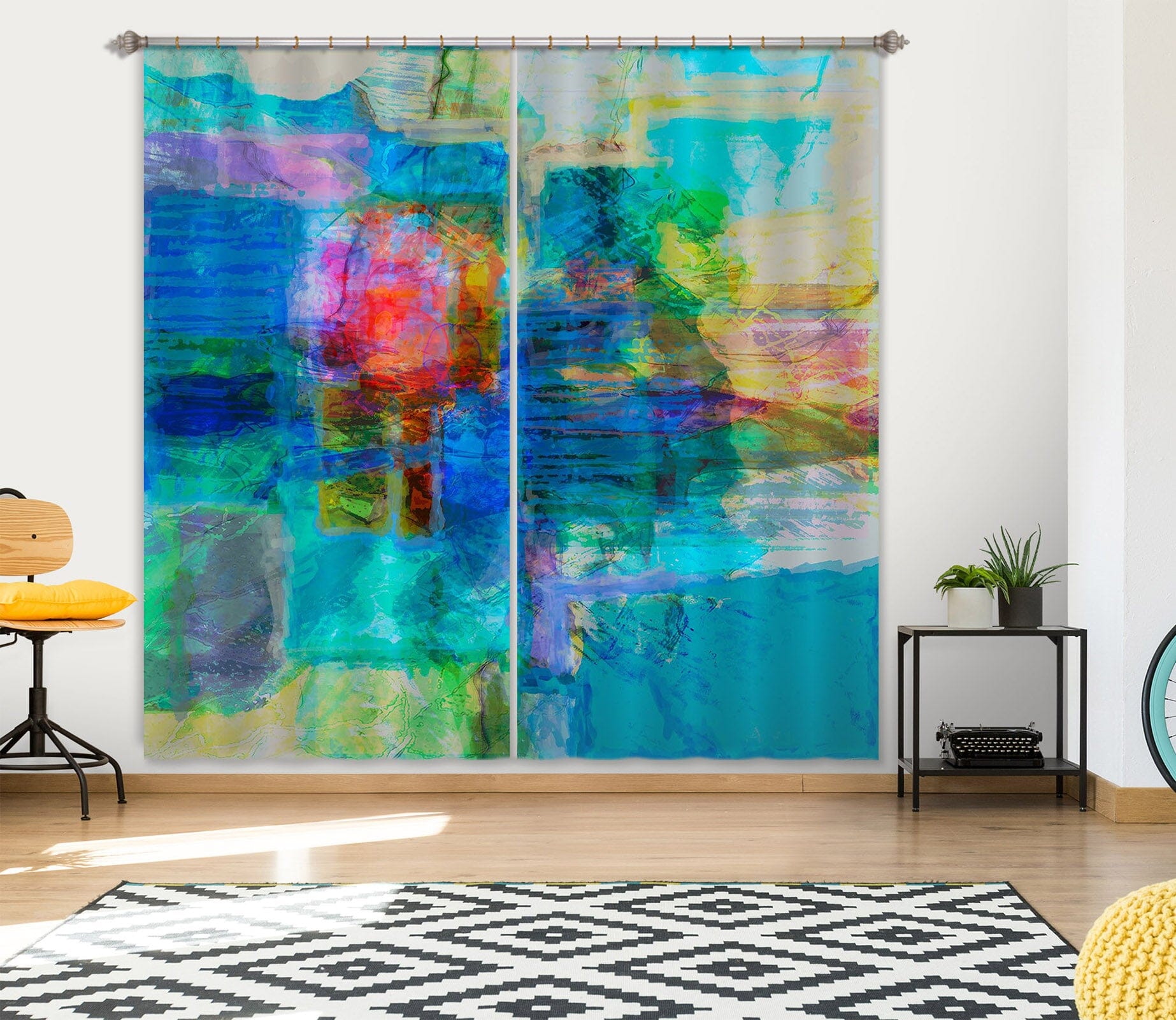 3D Blue Graffiti 210 Michael Tienhaara Curtain Curtains Drapes Curtains AJ Creativity Home 
