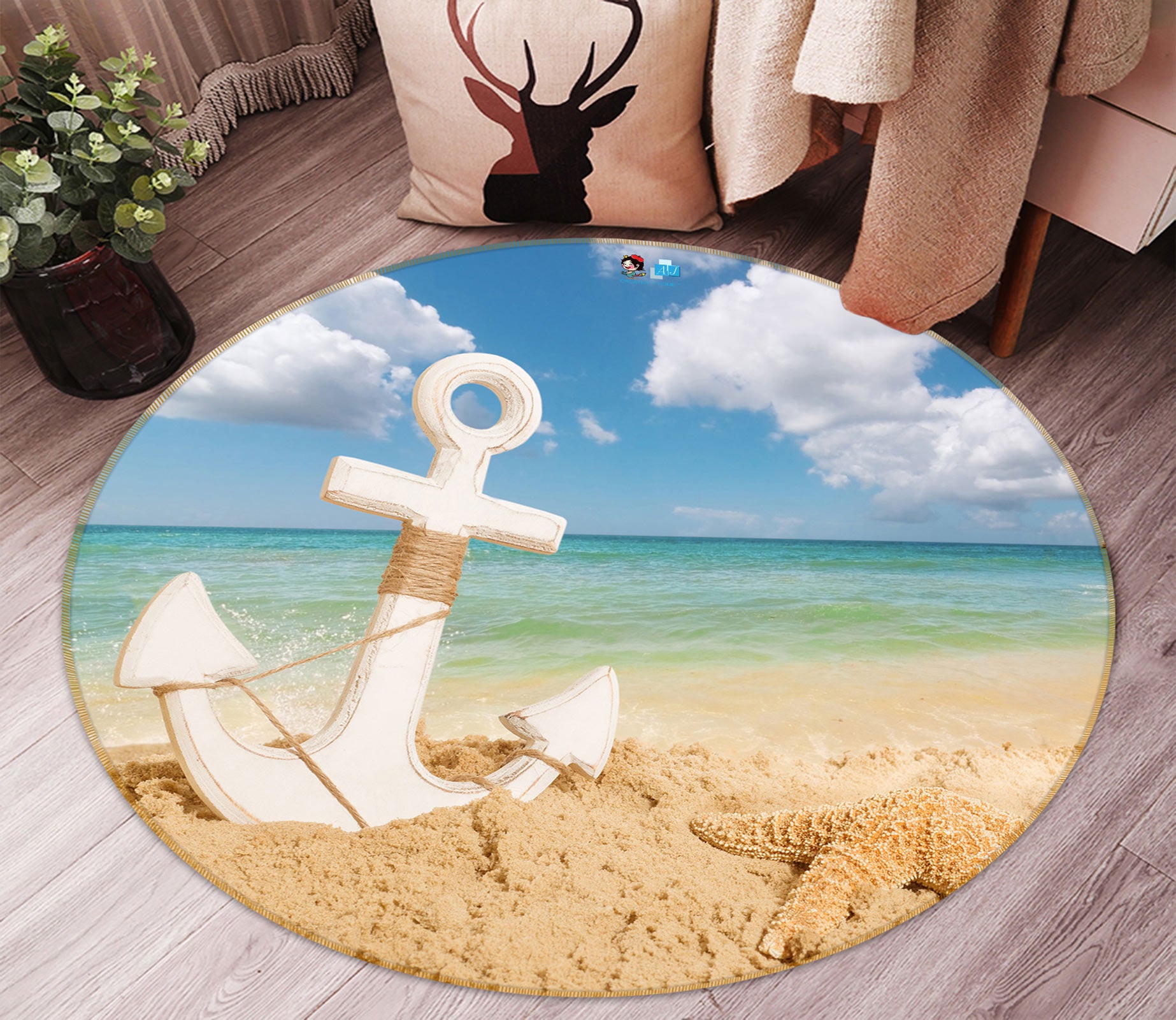 3D Beach Anchor 80283 Round Non Slip Rug Mat