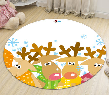 3D Cartoon Deer 65222 Christmas Round Non Slip Rug Mat Xmas