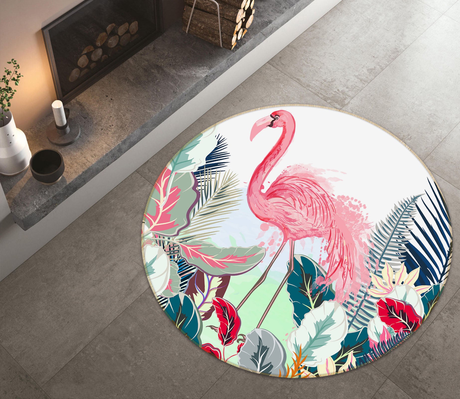 3D Flamingo 29104 Round Non Slip Rug Mat