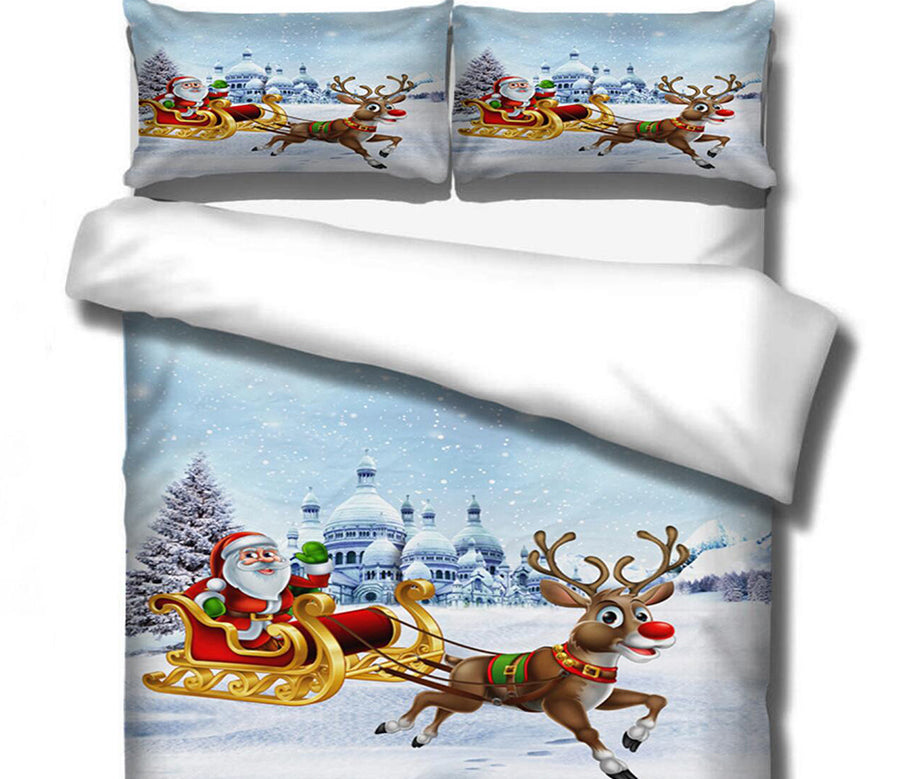 3D Santa Sleigh Deer 46045 Christmas Quilt Duvet Cover Xmas Bed Pillowcases