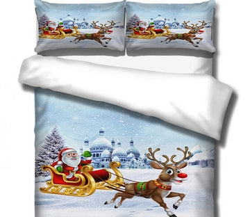 3D Santa Sleigh Deer 46045 Christmas Quilt Duvet Cover Xmas Bed Pillowcases