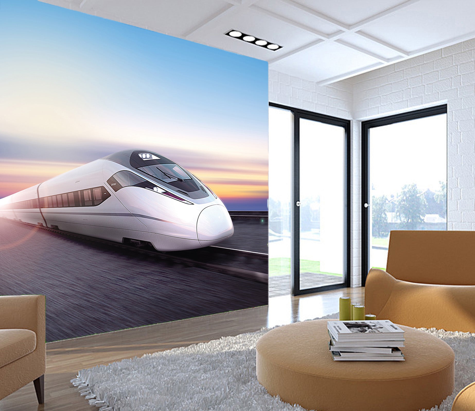3D Blue Sky Locomotive 255 Vehicle Wall Murals
