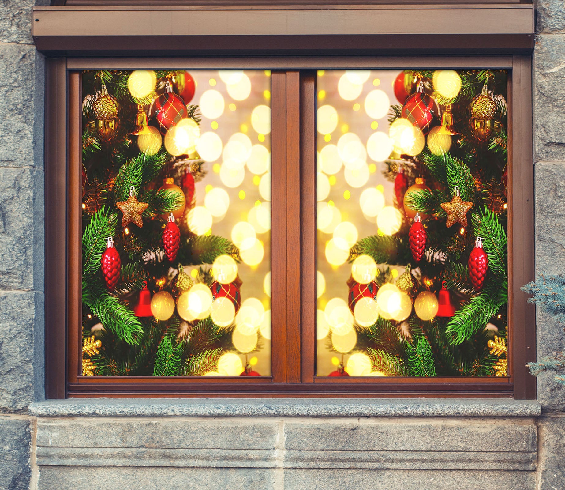 3D Christmas Tree Pendant 42155 Christmas Window Film Print Sticker Cling Stained Glass Xmas