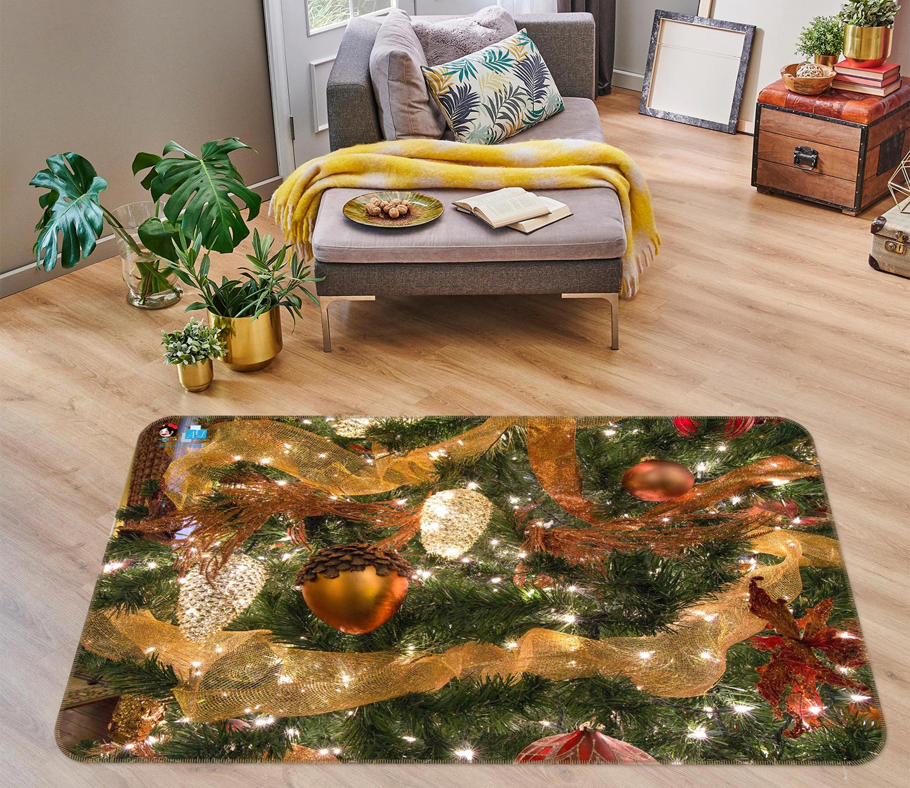 3D Pine Cone Branch 54241 Christmas Non Slip Rug Mat Xmas