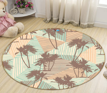 3D Coconut Tree Pattern 64176 Round Non Slip Rug Mat