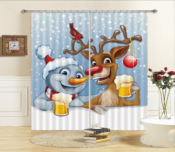 3D Snowing Beer 68 Curtains Drapes Curtains AJ Creativity Home 