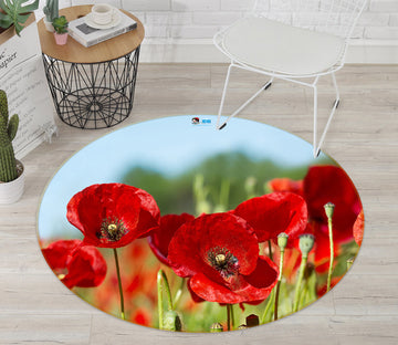 3D Red Flowers 80242 Round Non Slip Rug Mat