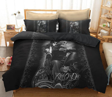 3D Black Skull Motorcycle 1082 Bed Pillowcases Quilt