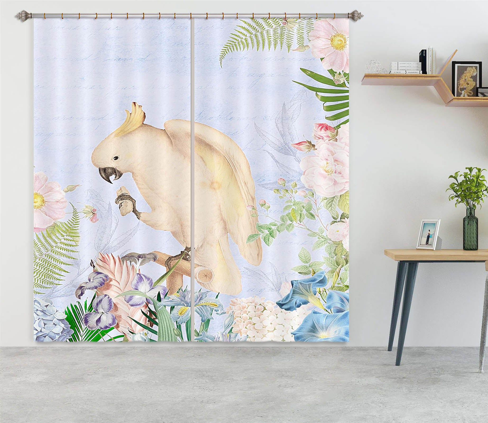 3D White Parrot 202 Uta Naumann Curtain Curtains Drapes