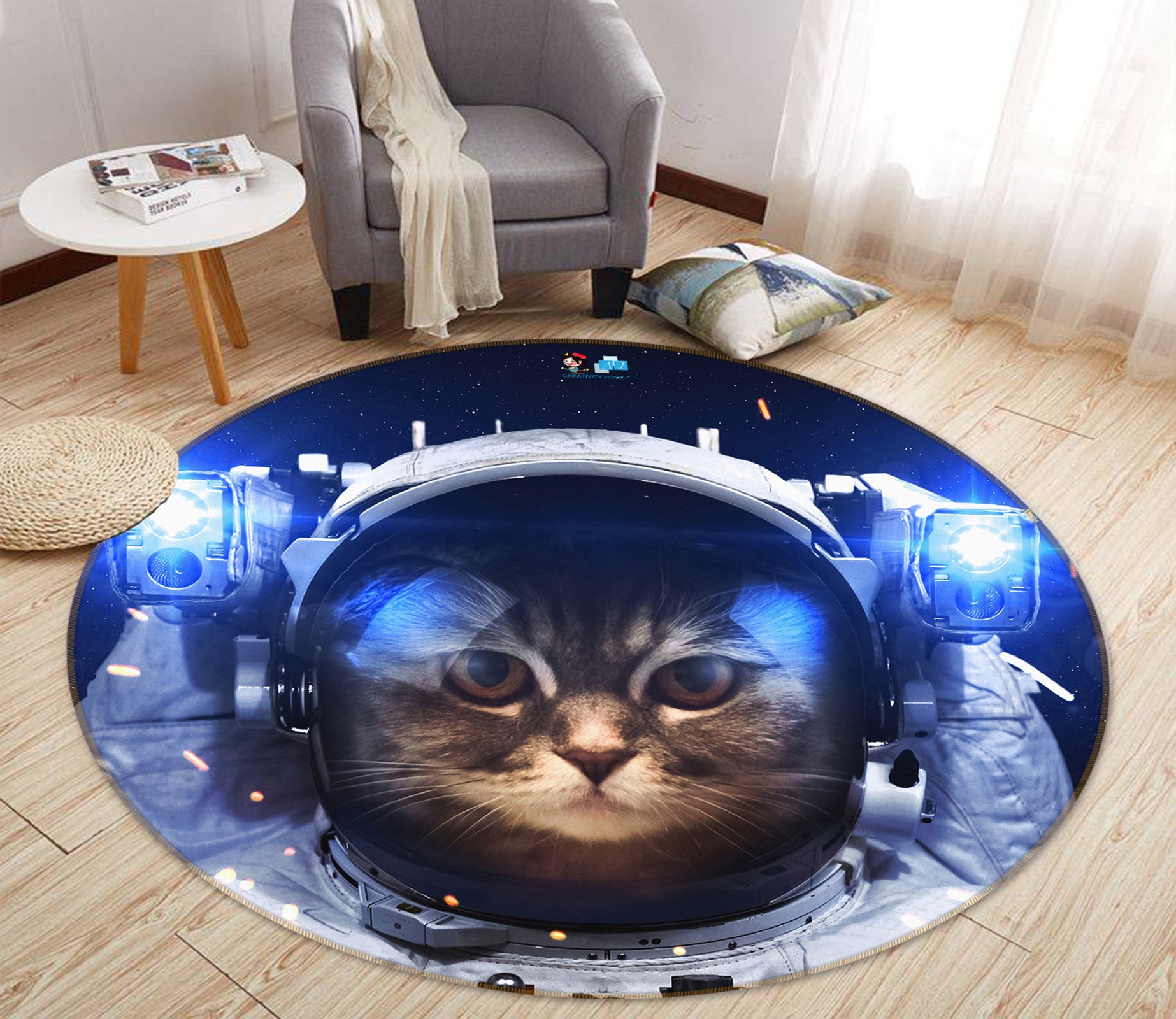 3D Space Cat 80296 Round Non Slip Rug Mat