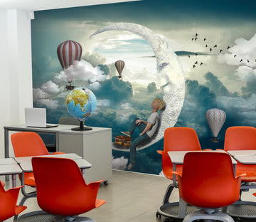 3D Moon Cloud Boy 147 Wall Murals Wallpaper AJ Wallpaper 2 