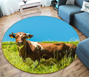 3D Cow Grass 82178 Animal Round Non Slip Rug Mat
