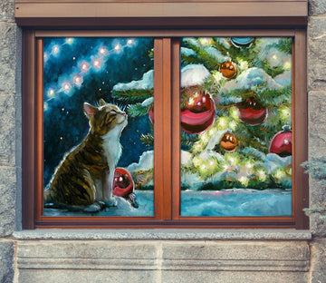 3D Kitten Christmas Tree 43031 Christmas Window Film Print Sticker Cling Stained Glass Xmas