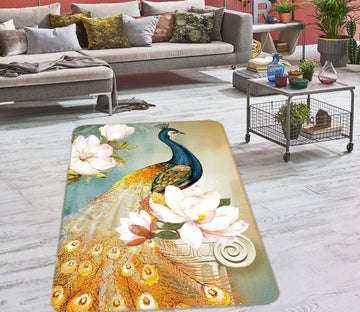 3D Peacock Flower 27060 Non Slip Rug Mat