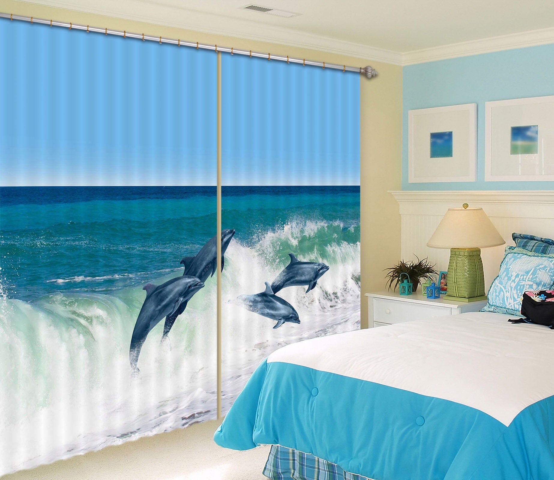 3D Sea Dolphin 800 Curtains Drapes Wallpaper AJ Wallpaper 