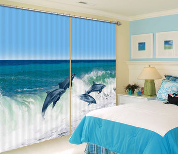 3D Sea Dolphin 800 Curtains Drapes Wallpaper AJ Wallpaper 