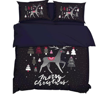 3D Deer Christmas Tree Black 9906 Bed Pillowcases Quilt
